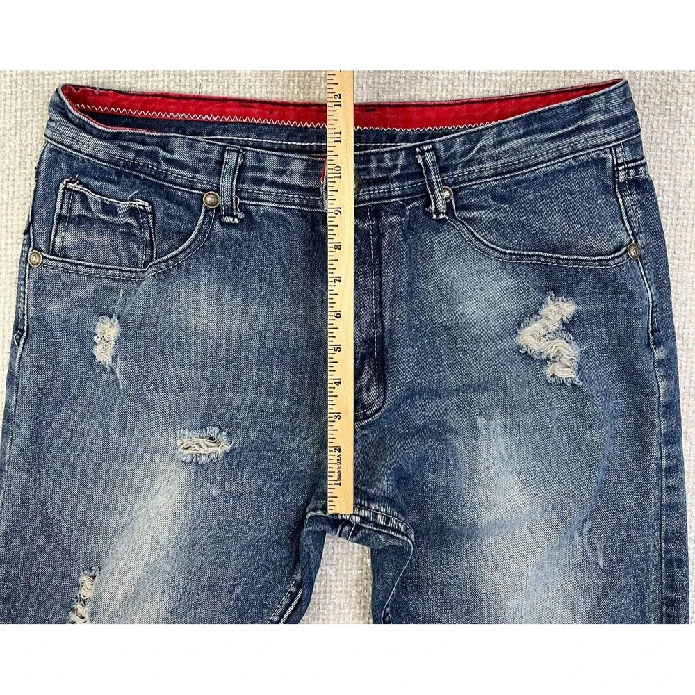 City Ink Jeans Men's 36x33 (Fits 36x32) Straight Leg Distressed Blue Denim